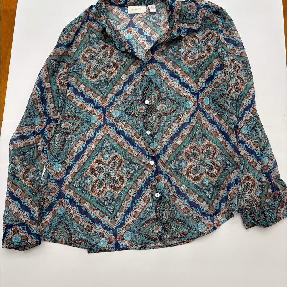 Chicos Colorful Patterned Button-Up Blouse